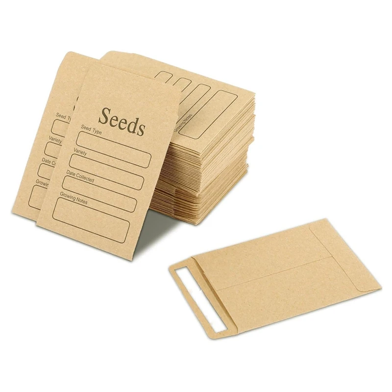 

100 Pcs Seed Envelopes 3.54 X 2.36 Inch Brown Kraft Paper Seed Packets Envelopes Resealable Self Sealing Seed Packets