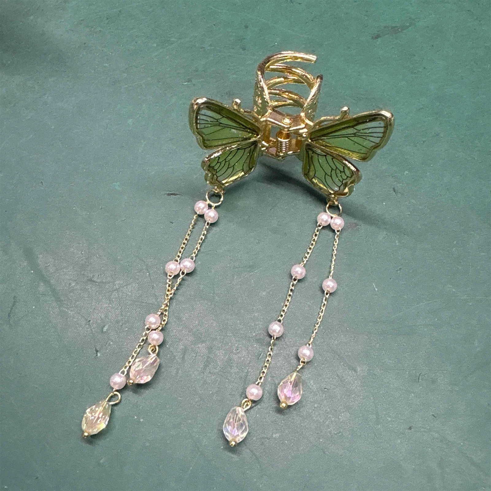 Hair Claw Clip Elegant Party Accessory for Women Girls Gradient Butterfly Pearl Tassel Alloy Hairpin Daily Decoration
