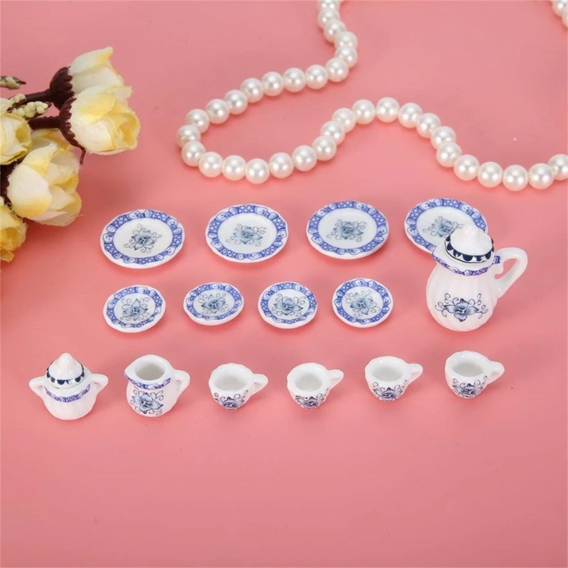 Dollhouses Accessories 1 12 Scale Miniature Porcelains Flower Toy Cup Set