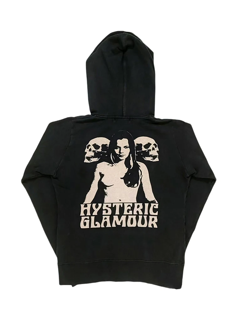 FANTASTION Hysteric Gla.. Ecstatic, visually appealing skull hoodie with long sleeves for women Unisex tops