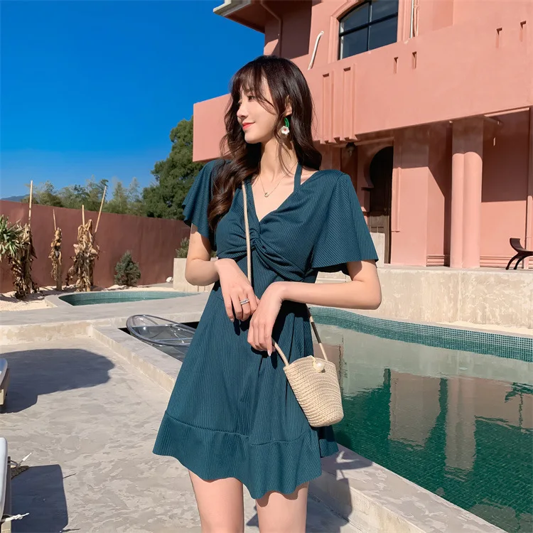 Fashionable split swimsuit hot spring swimming casual beach women's swimsuit plus size loose belly covering slimming swimsuit