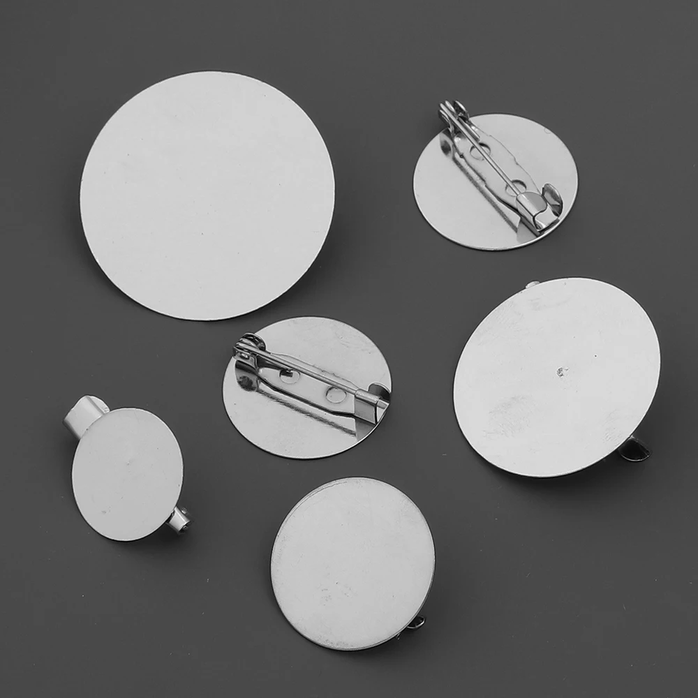 20 Stück/Set 15/20/25/30mm runde Metall-Broschenrohlinge aus Eisen mit Sicherheitsnadeln für die Schmuckherstellung, DIY Modeschmuckzubehör – Detail 4