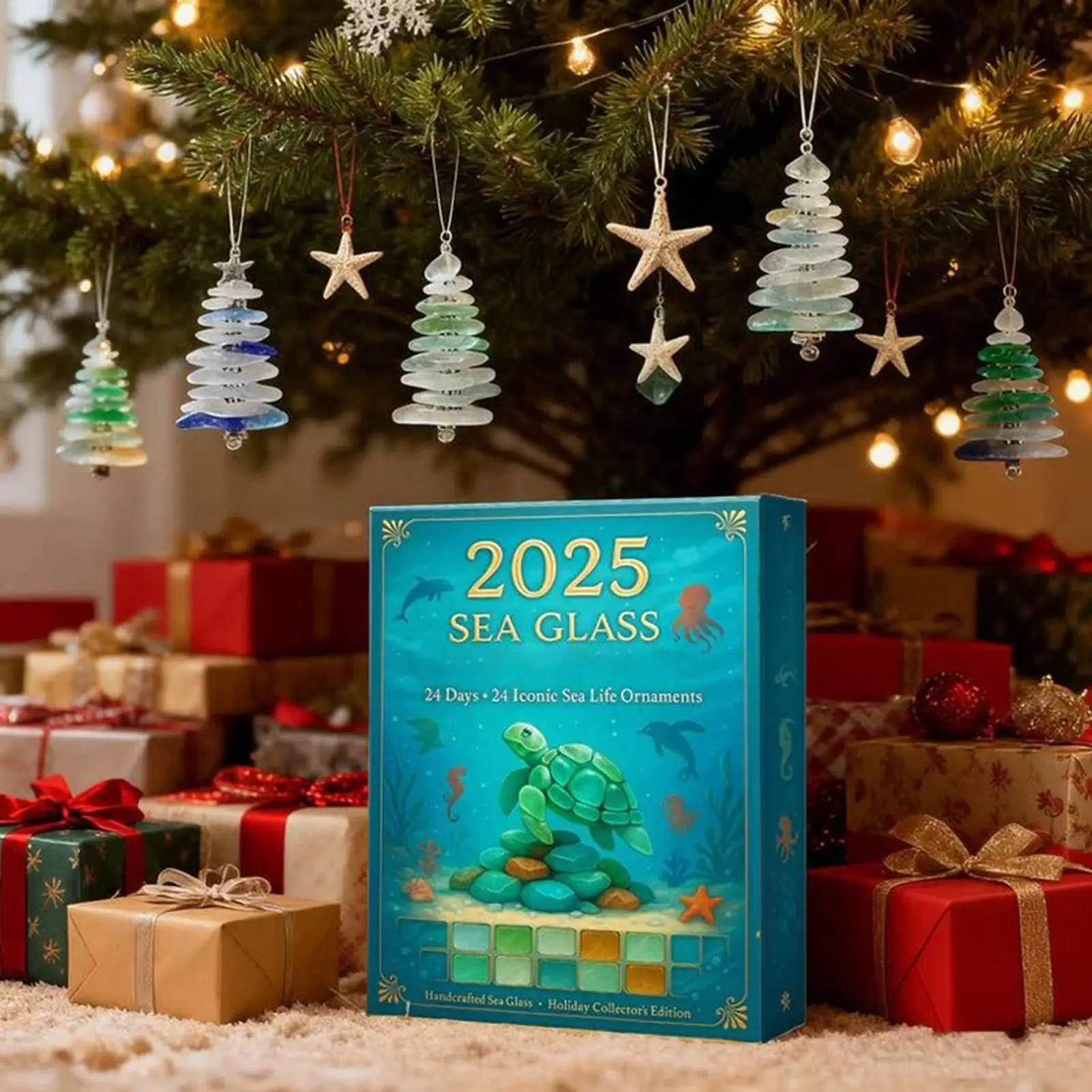 2025 Kerstkalender 24 Dagen 2D Zeeglas Leuke Dierenornamenten Kerstkalender voor Kinderen Verzamelaars Feestartikelen Muurdeur
