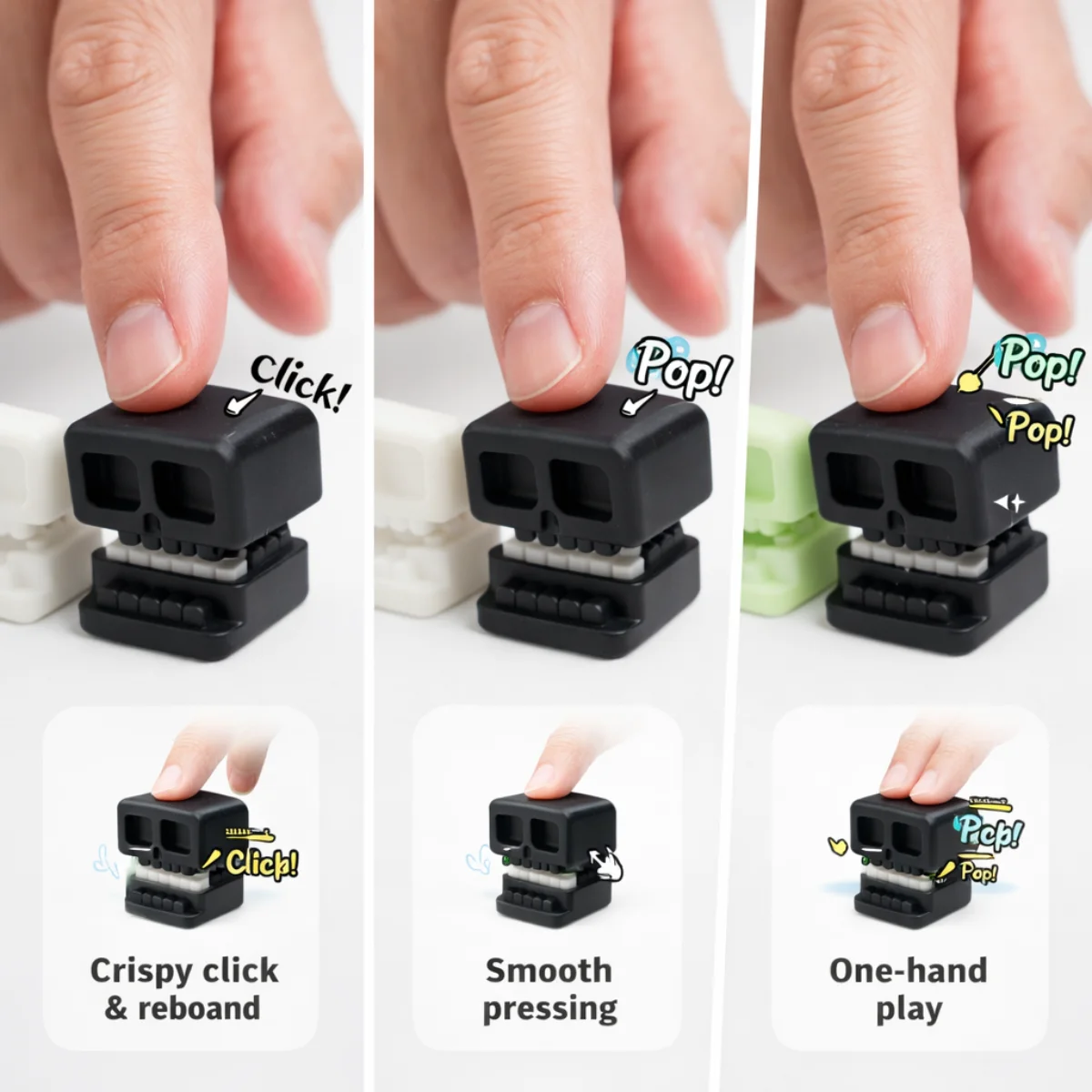 Skull Clicker Fidget Toy, Mini Pocket-Size Stress Relief Clicker for Focus & Anxiety, Smooth Pressing, Durable Material view 2