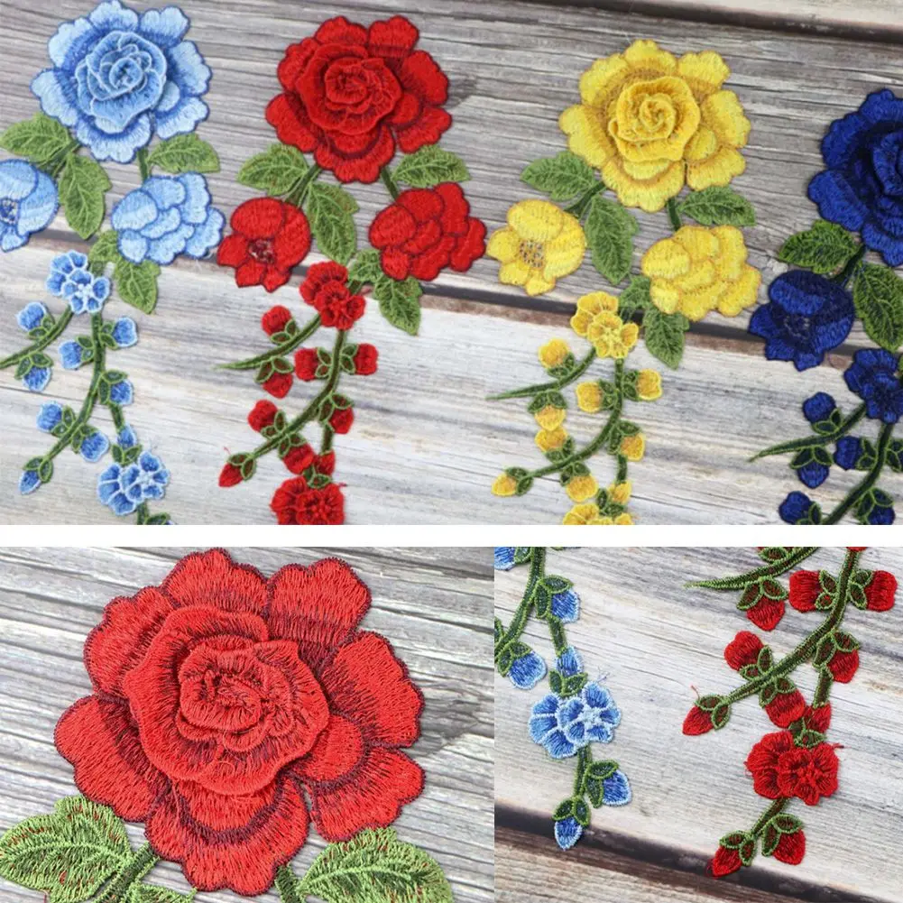 Sewing Clothing Accessories Colorful Floral Iron On Patch Long String Flowers Clothes Sticker Embroidery Patches