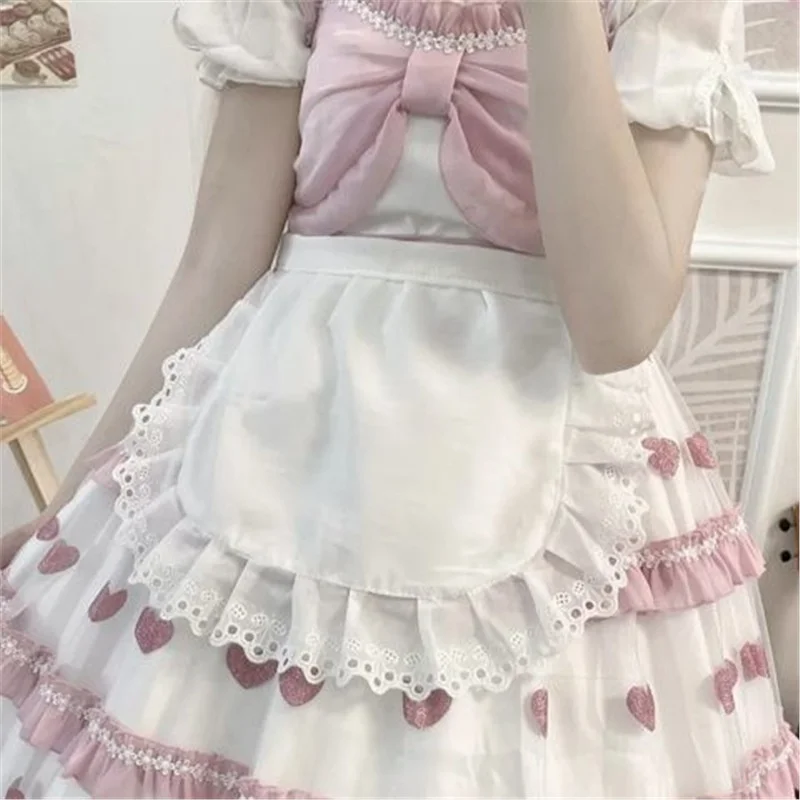 Maid Waist Apron Cute Princess Style Lolita Bib with Ruffled Edges Little Chinese Chef Girl Apron