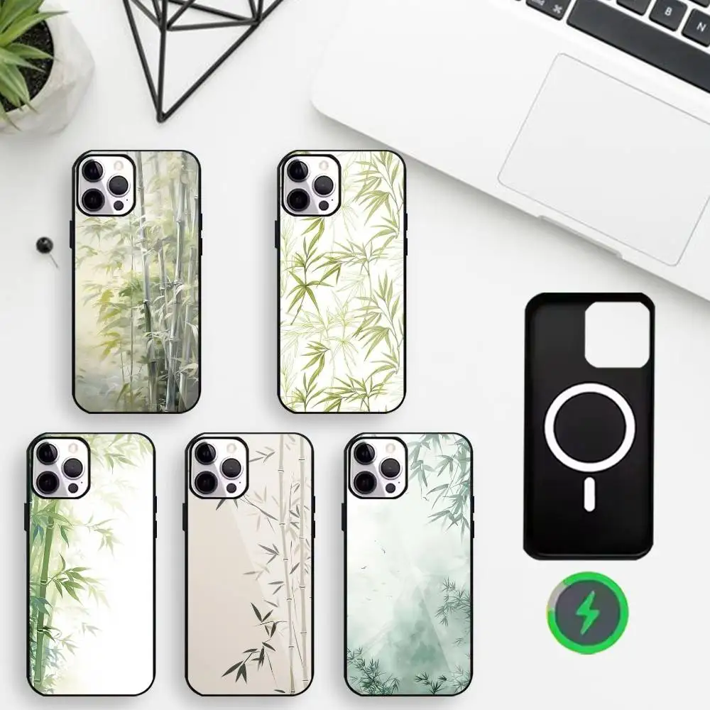 

Calm Bamboo Design Phone Case For iPhone17,16,15,14,13,12,11 Plus,For Magnetic Wireless Charge Cover