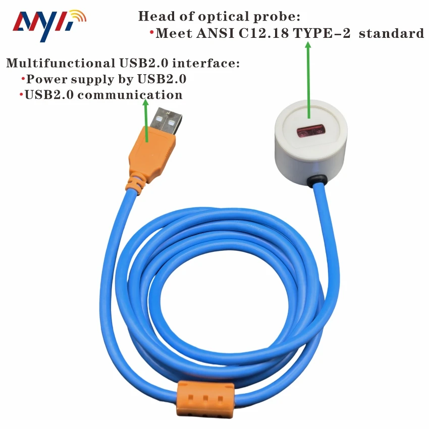 ANSI 유형 2 통신 C12.18 USB2.0 - IR 적외선 TransData kWh 스마트 미터 판독용 범용 광학 프로브