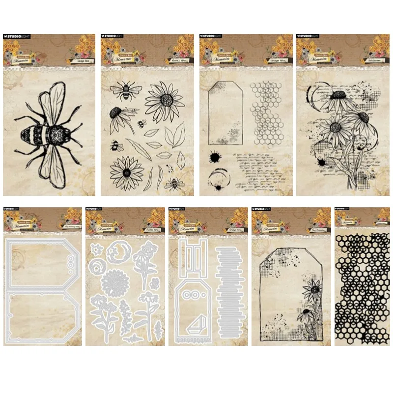 Sweet bee memories Floral bits Echinacea Tag Metal Cutting Dies Silicone Stamps Scrapbooking Stencil Photo Album Card DIY Paper