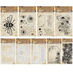 Sweet bee memories Floral bits Echinacea Tag Metal Cutting Dies Silicone Stamps Scrapbooking Stencil Photo Album Card DIY Paper