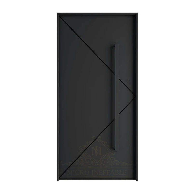 Door Aluminium Pivot Security Customized Size Minimalist Design Main Front European Black With Handle Line Steel Door For Home