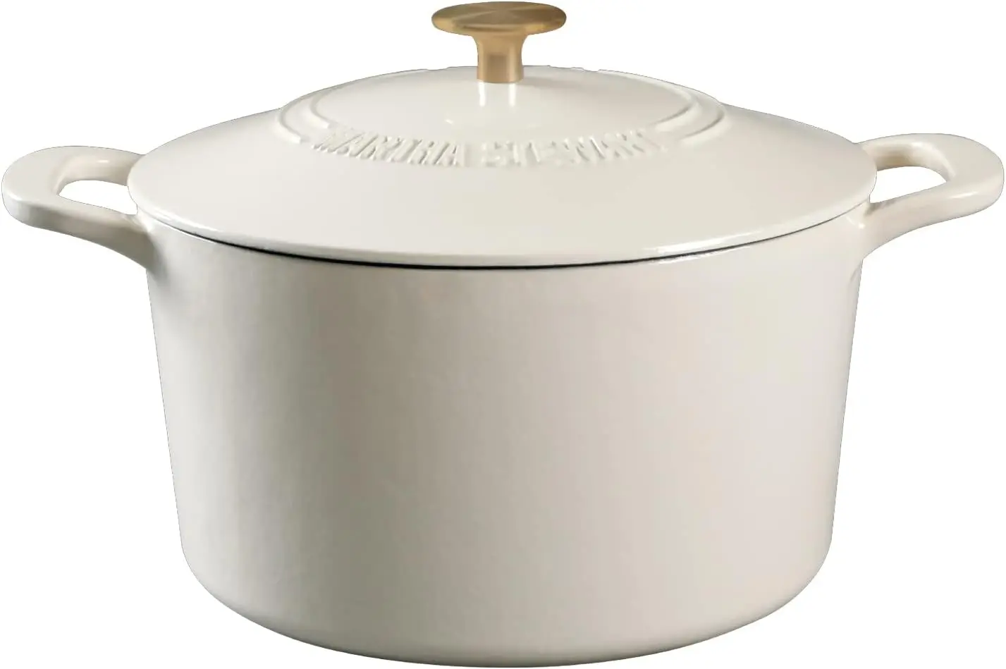 

QT Enamel Cast Iron Dutch Oven, Linen w/Gold Knob