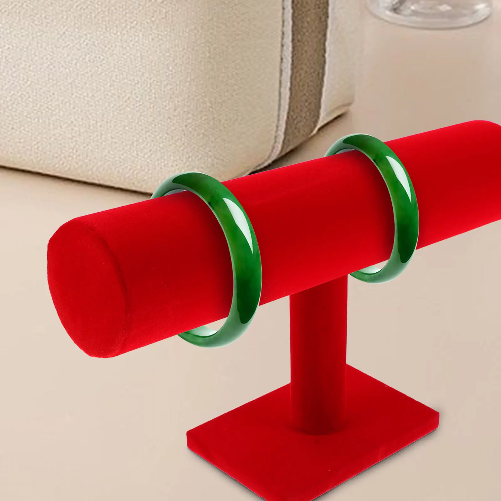 

1Pcs Linen Flannel Bracelet Display Stand T-Shaped Pole Sturdy Base Jewelry Holder for Bangle Watch Hairband Organizer Display