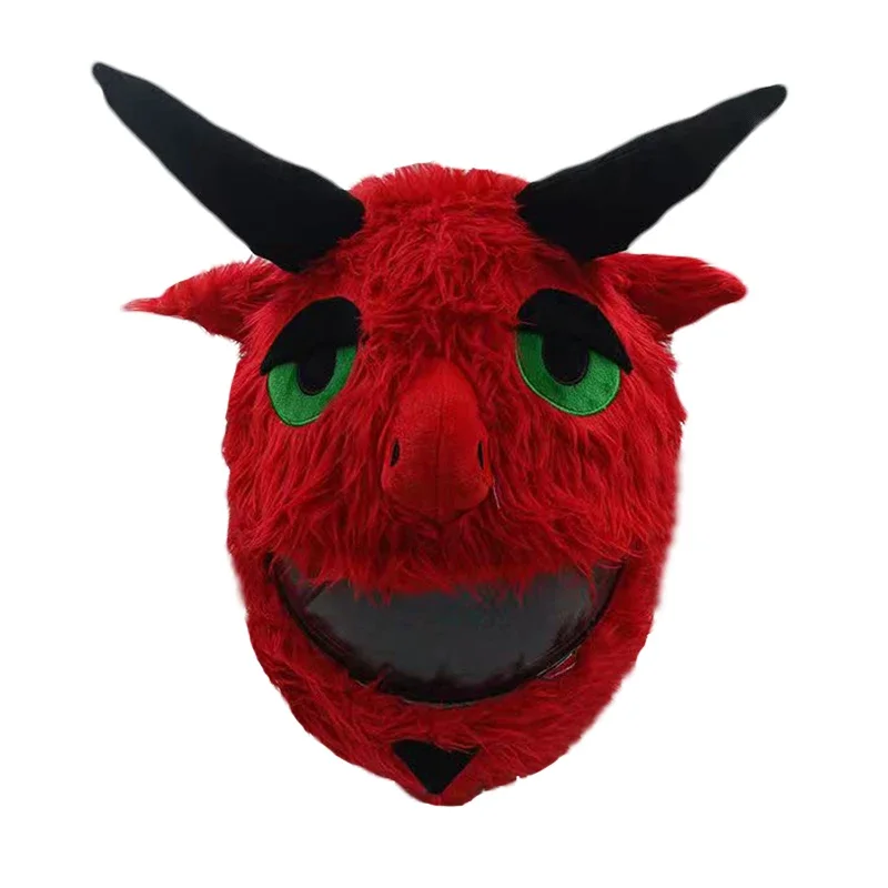 1 Pc Red Satan Motorcycle Helmet Cover Devil Helmet Riding Protective Cover Cartoon Plush Helmet Cap Stitching Head Cover decor