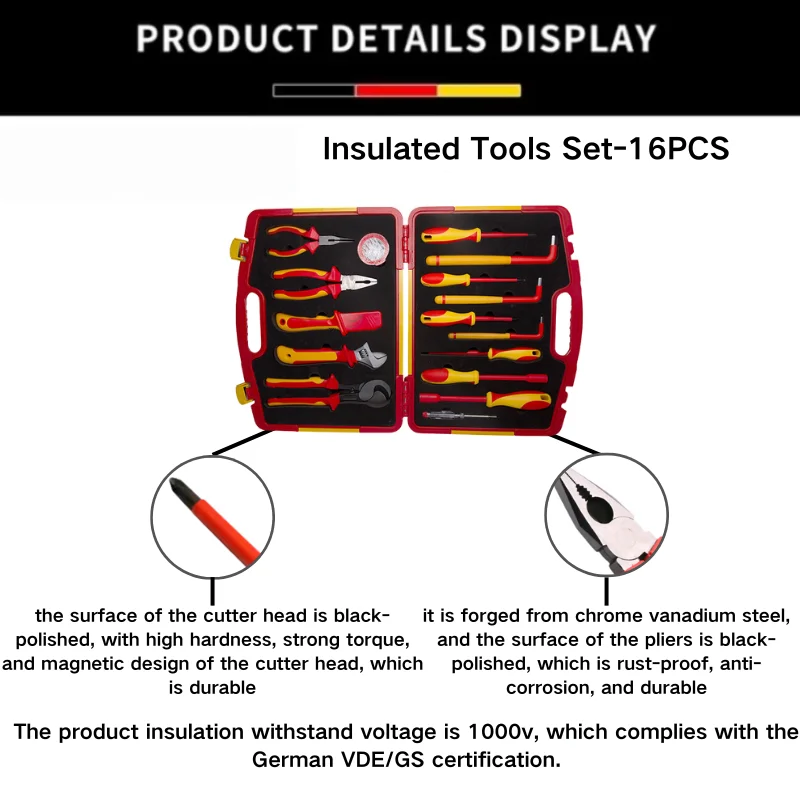 16pcs Insulation Tool VDE Allen Wrench 1000V Water Pump Pliers Adjustable Wrench Screwdriver