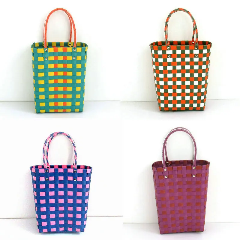 Handwoven Vegetable Plastic Bag Basket Storage Solutions Creative Handbag Decoration Basket Unique Vacation Leisure Bag