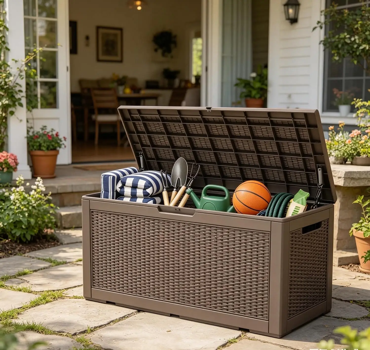 320 Gallon Outdoor Storage Box, Package Delivery Box with Lockable Lid, Deck Box Outdoor Waterproof For Garden Tools