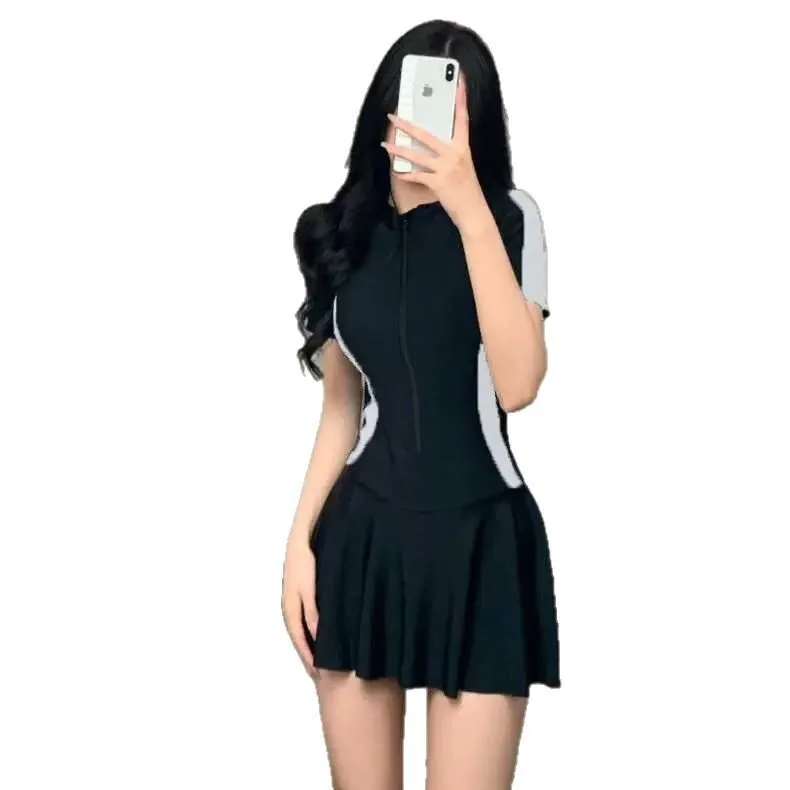 2025 New Swimsuit Women One-Piece Conservative Student Skirt Slimming Korean Ins Sports Style Super Fairy Hot Spring Swimwear