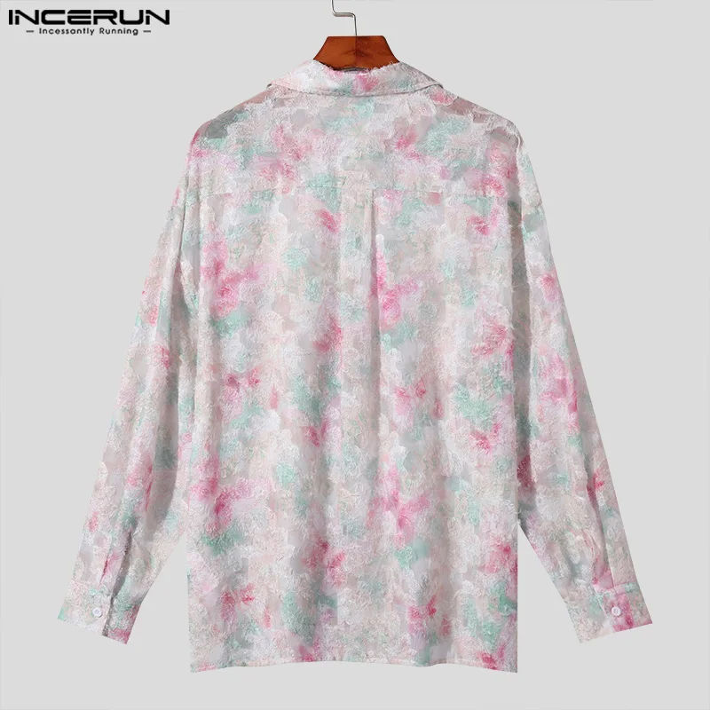 2024 Men Shirt Jacquard Transparent Lapel Long Sleeve Men Clothing Streetwear Loose Korean Fashion Casual Shirts S-5XL INCERUN