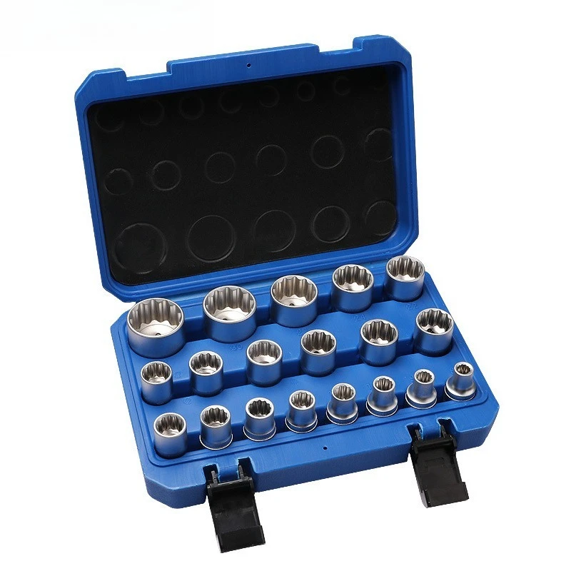 Portable 12-Point Spline Socket Head Set, Multi-Size Deep Socket Kit for Automotive Household DIY Repair, Storage Case Included