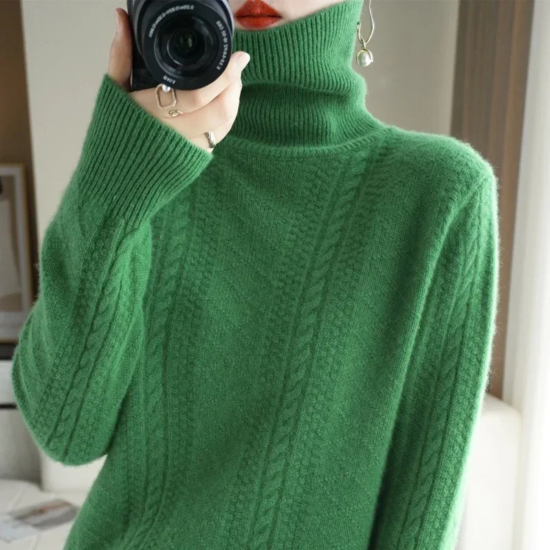 

2024 Women's Cashmere Long Sleeved Sweater High Necked Knitted Sweater Cashmere Women's Pullover Cashmere Sweater Q70