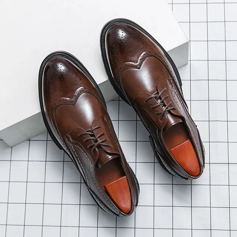 Men Brogue 5/8/10CM Platform Height Increased Leather Brogue Dress Shoes Classic Business Formal Oxford Shoes