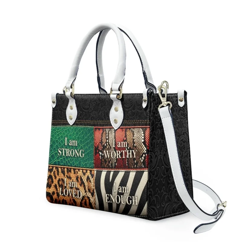 I Am Strong I Am Worthy I Am Lovedl Am suficiente Printing bolsos cruzados de moda, bolso de mano con asa superior de cuero PU personalizado