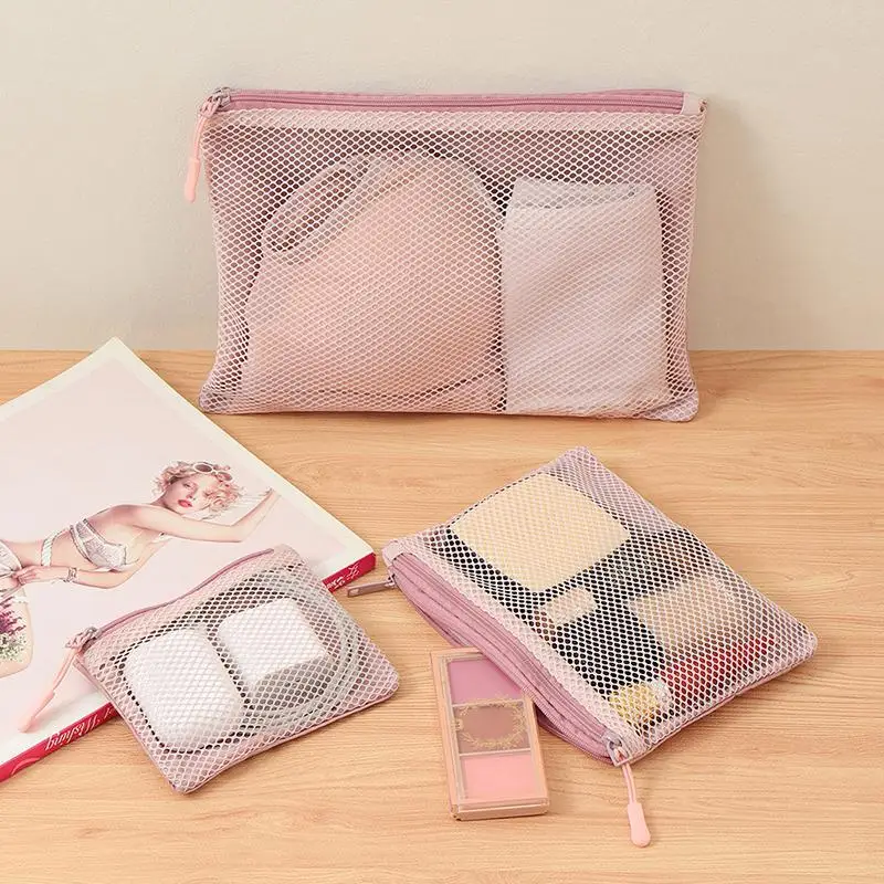 Dual-Layer Mesh Storage Bag Cosmetic Bags Multi-purpose Portable Travel Makeup Bag With Zipper Cosmetics Organizer