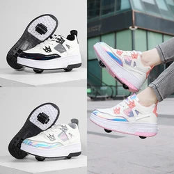 Sneakers With Wheels Roller Skates Shoes Boys Girls Children Kids Sports Outdoor Gift Game Casual Fashion 2 Rollers Breathable