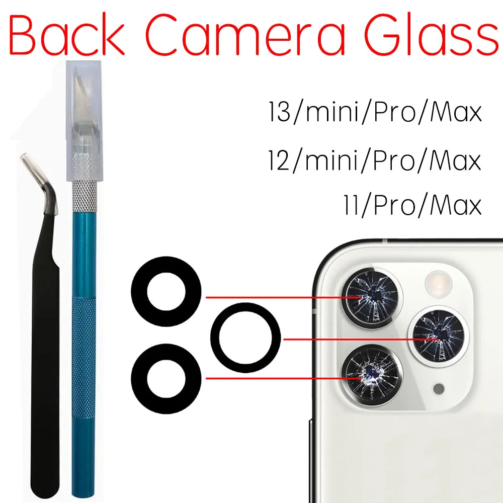 Back Camera Glass For iPhone 11 12 13 Mini Pro Max Rear Camera Lens Cover With 3m Adhesive Repair Tool Kit Replacement Parts