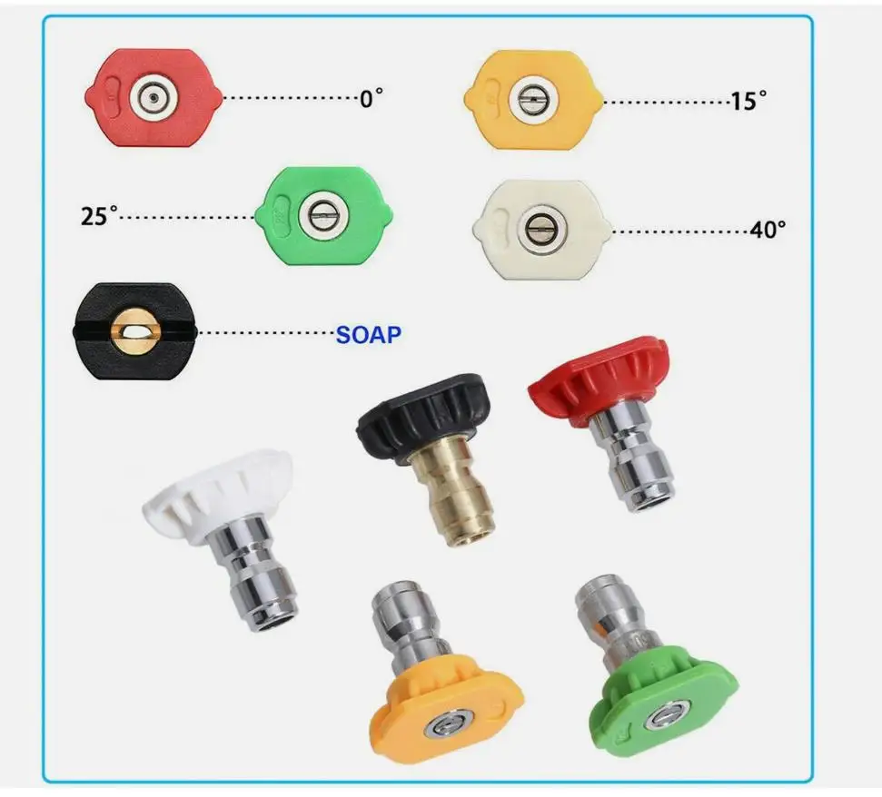 5 PCS 1/4''Pressure Washer Spray Tips Nozzles 3600 PSI High Power Kits Quick Connect Sets Multi-angle Garden Cleaning Nozzle Tip