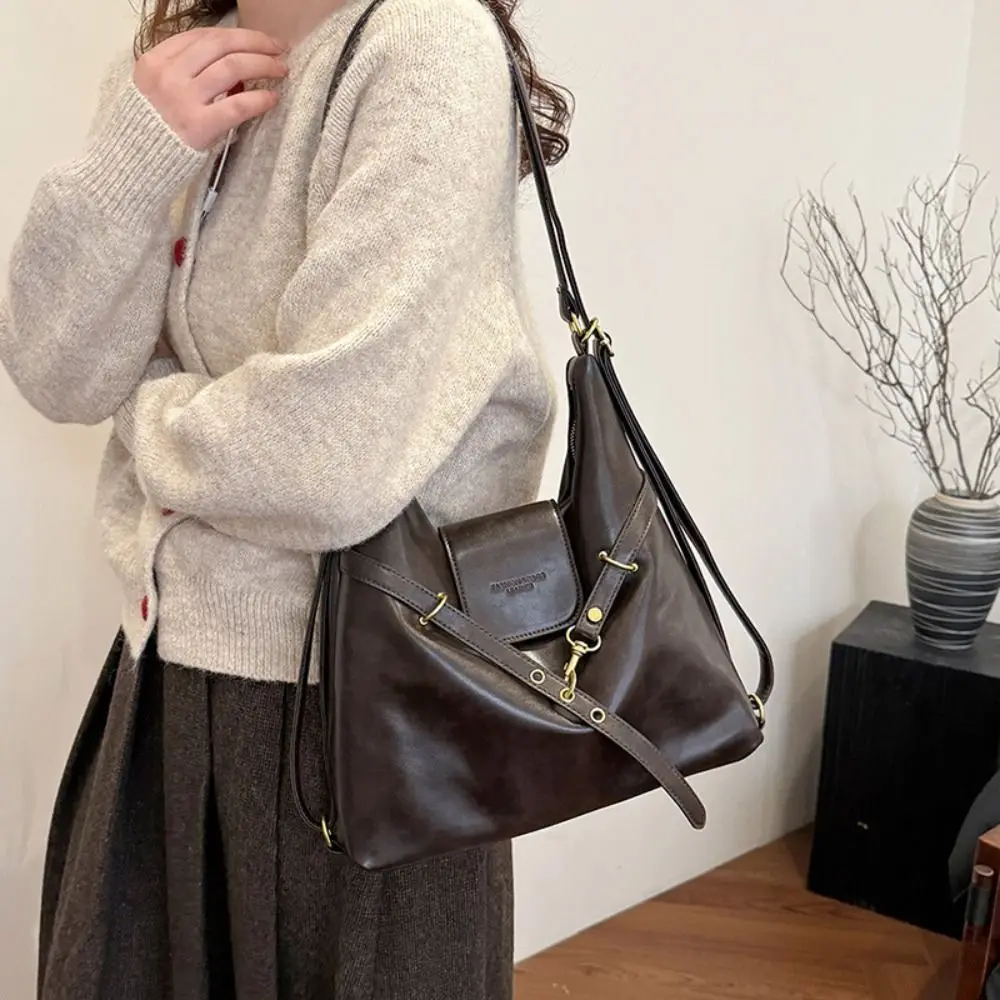 Women Fashion PU Leather Crossbody Bag Adjustable Durable Shoulder Bag Simple Backpack Bag Girls