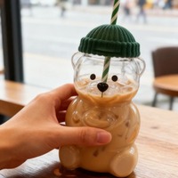 New 500ml Cute star/bk Bear Transparent Glass Cup with Dust Cover Juice Milk Tea Coffee Cup Home Office Christmas Birthday Gift