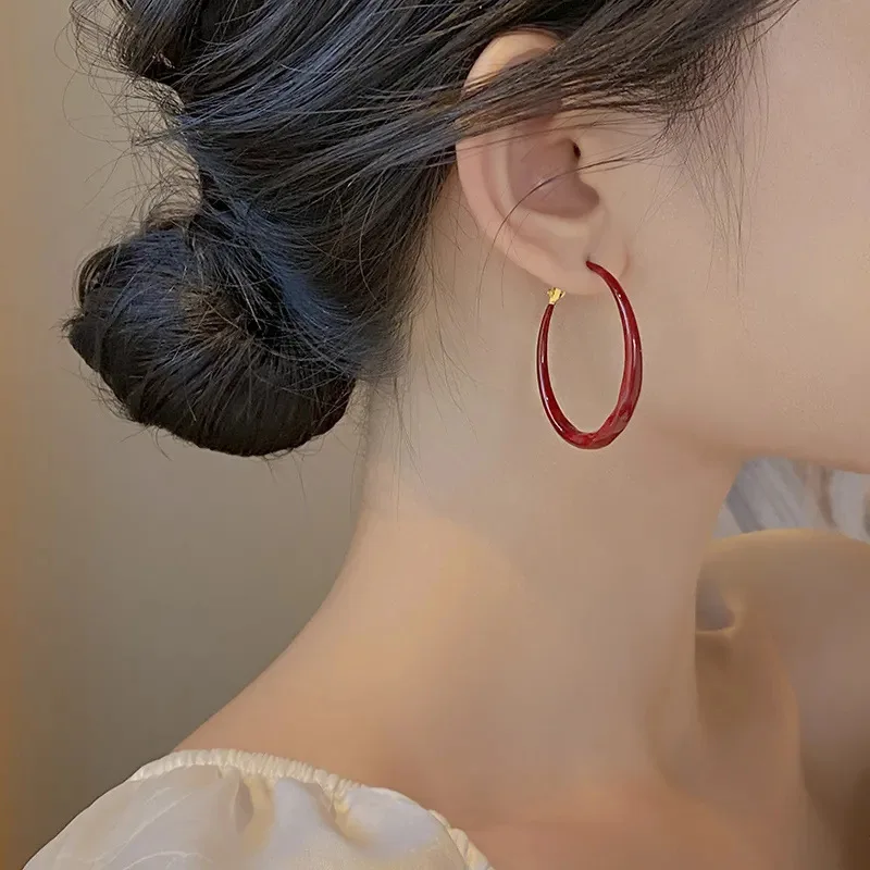 BLIJERY Elegant Red Color Smooth Enamel Hoop Earrings for Women Statement Jewelry Big Metal Circle Earrings Boucles d\'oreilles
