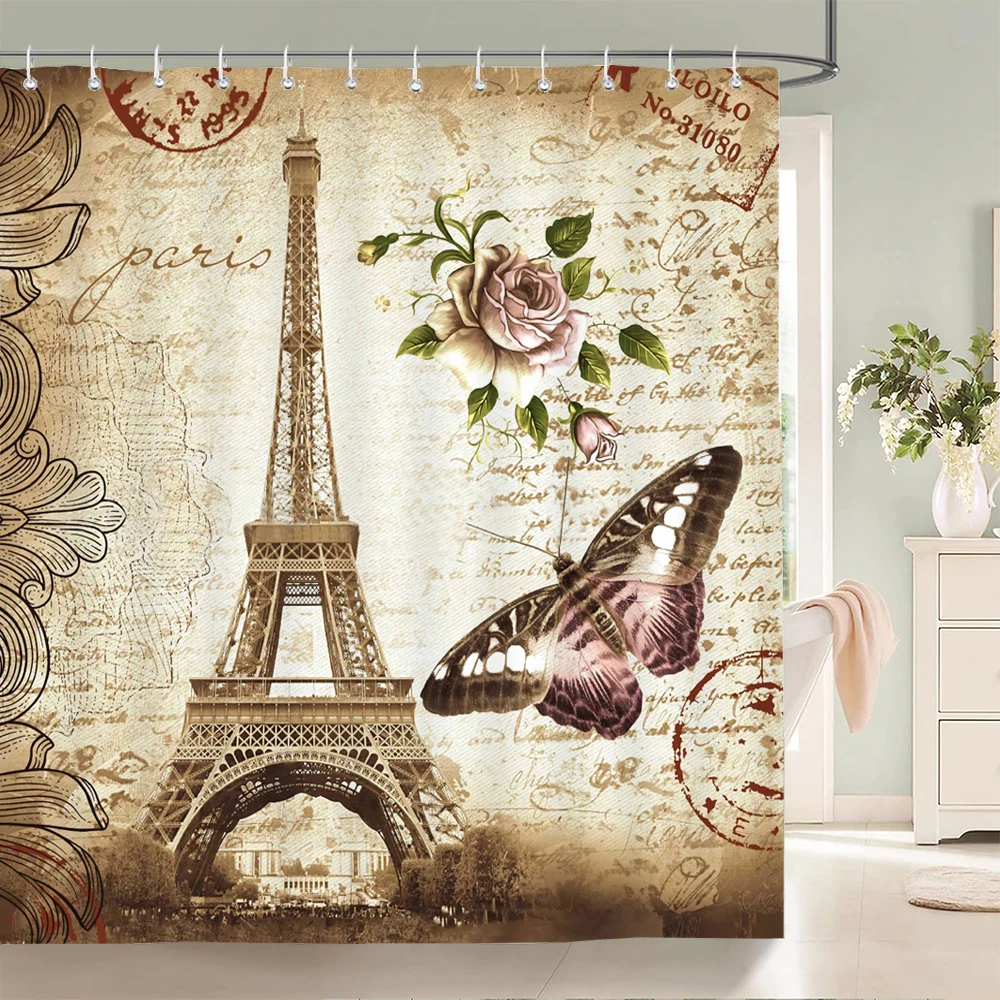 Paris Tower Paris Landscape Shower Curtains Bathroom Waterproof Bath Curtain Polyester Fabric Bathtub Bath Curtain 180*180cm