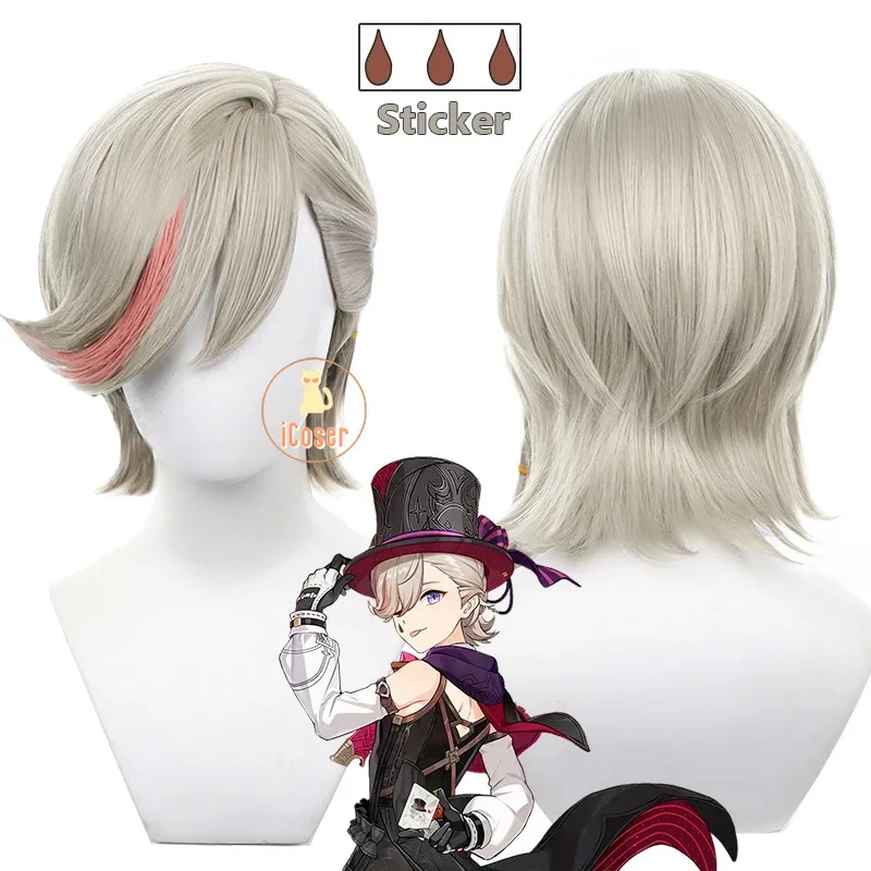 Lyney Cosplay Costume Wig Genshin Impact Uniform Fontaine Magician Hat Stickers 3D Printed Accessories Halloween Party Women Men