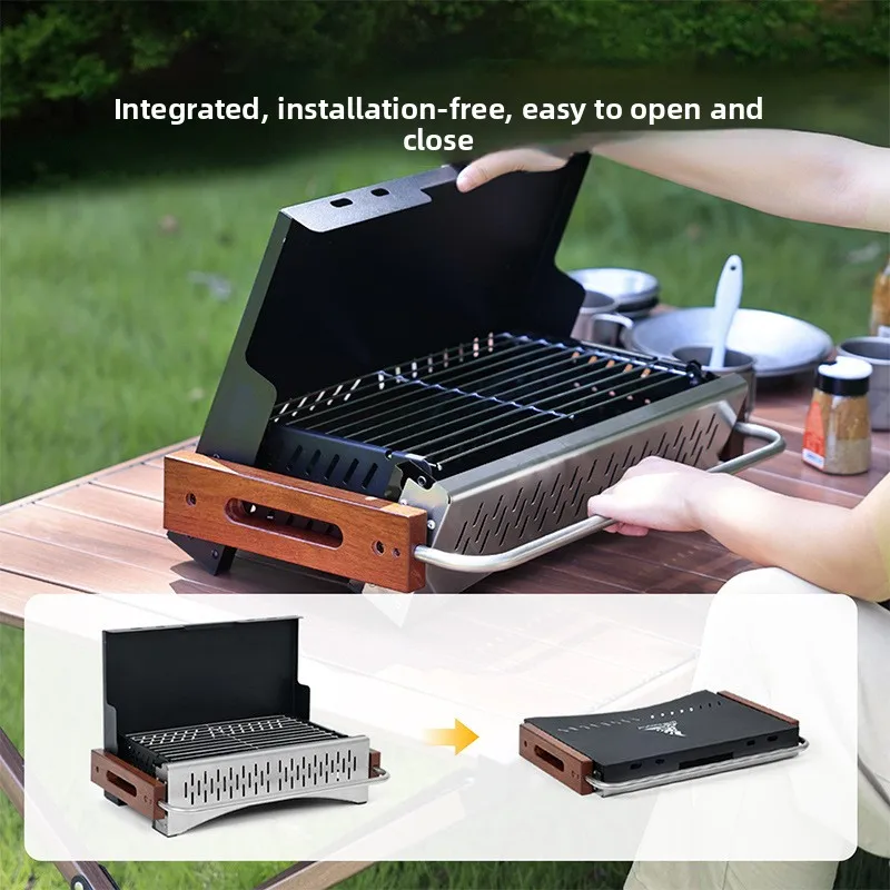 Portable Folding Charcoal Grill for Camping BBQ and Outdoor Picnic Tabletop Skewer Rack with Compact Design for Backyard and