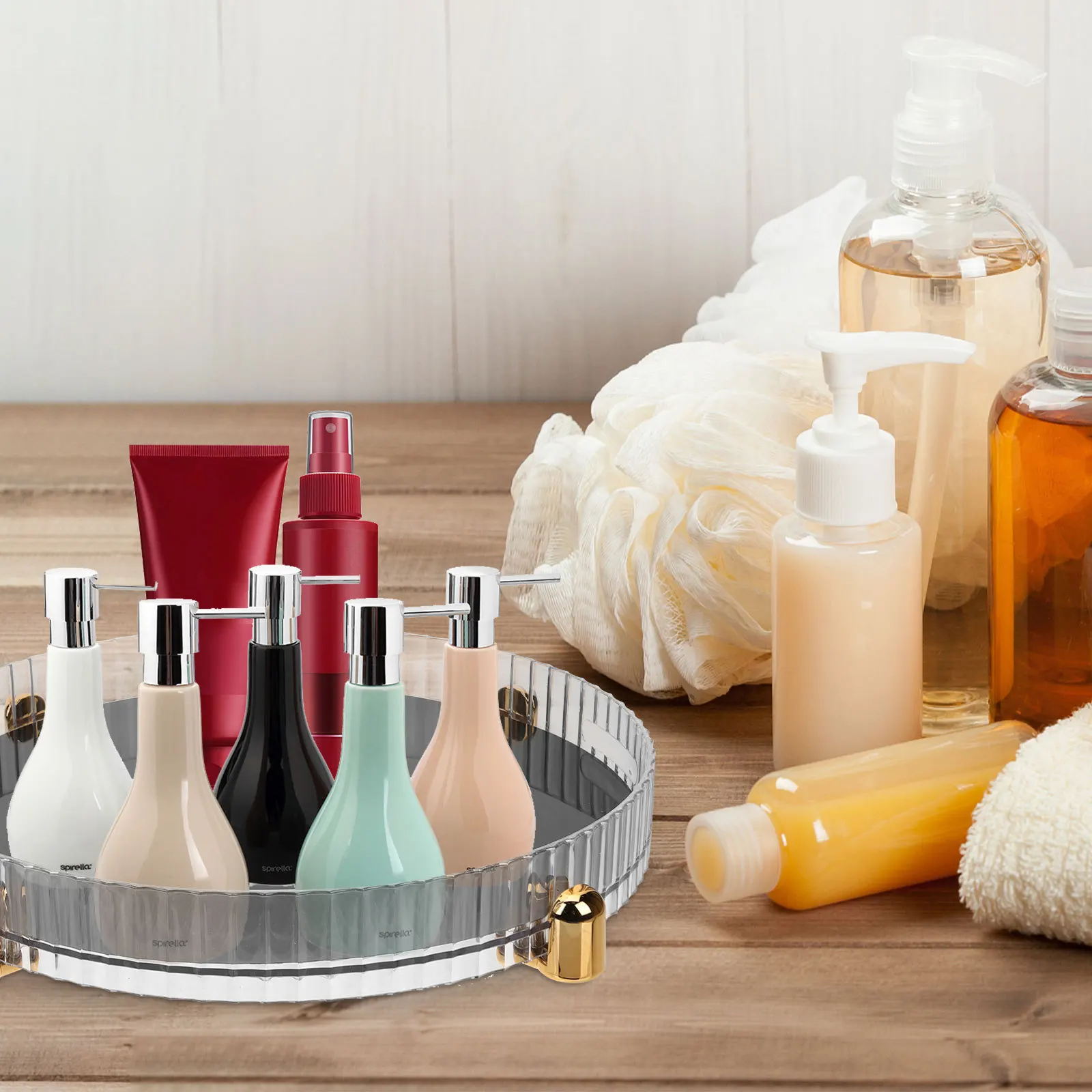 360도 회전 화장품 정리 트레이, 화장품, 스킨케어, 향수병, 용기, 로션, 원형 회전식 수납 데스크탑