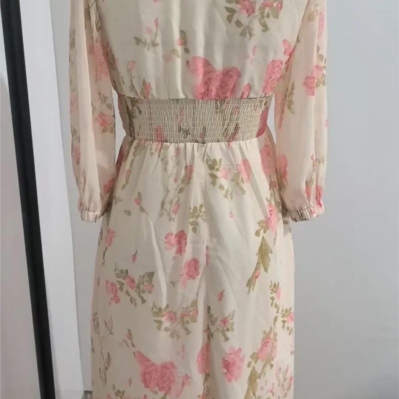 2025 Primavera a maniche lunghe a vita alta Maxi Dress Donna Sexy scollo a V Stampa floreale Abito lungo Estate Allentato Boho Holiday Dress Vestido