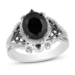 Luxury Female Big Oval Finger Ring Fashion Silver Color Engagement Rings For Women Vintage Black Stone Wedding Ring Jewelry
