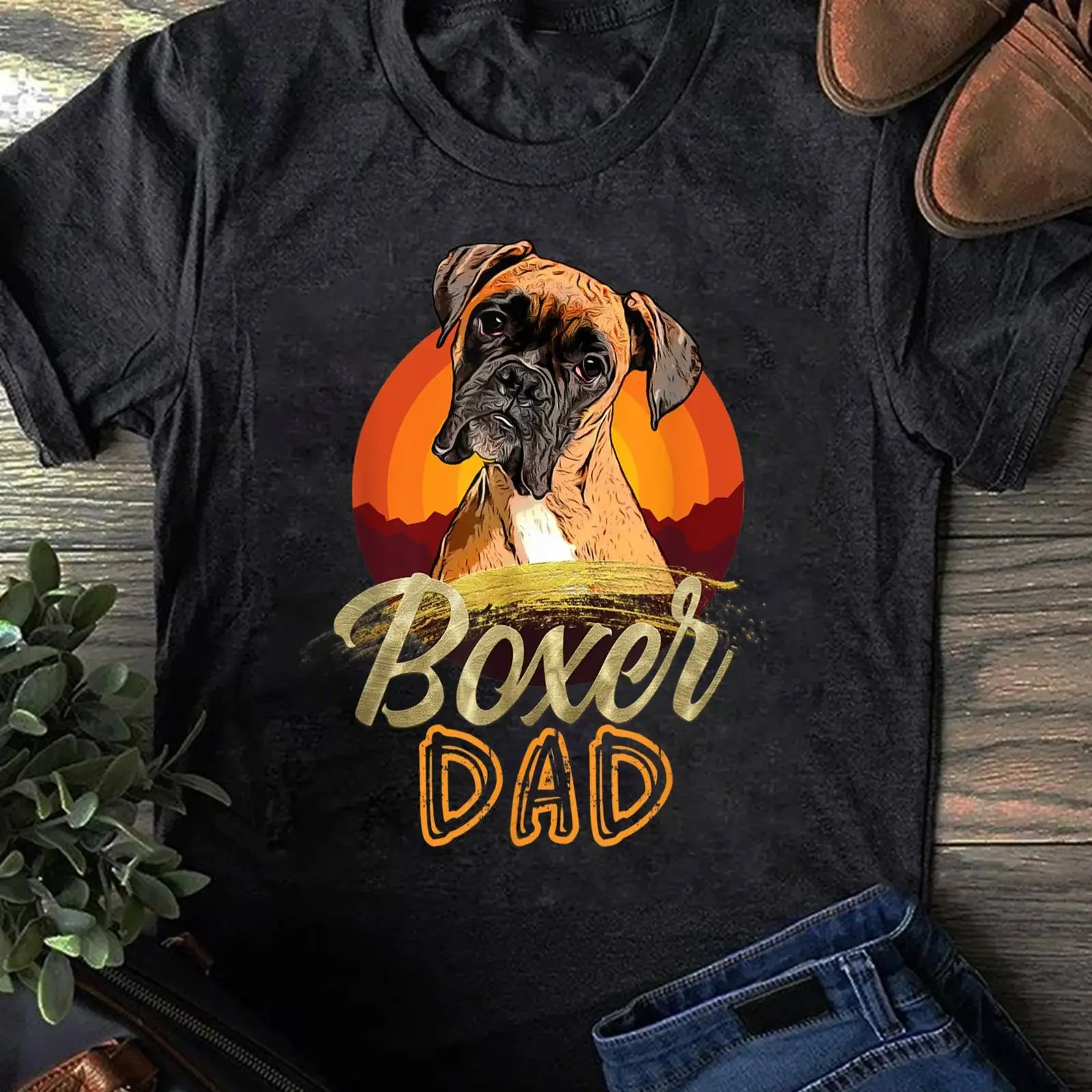 Boxer Dad T Shirt Funny Dog Lover  vintage Washed designer clothes Unisex Soft graphic fashion homme Stretched Breathable