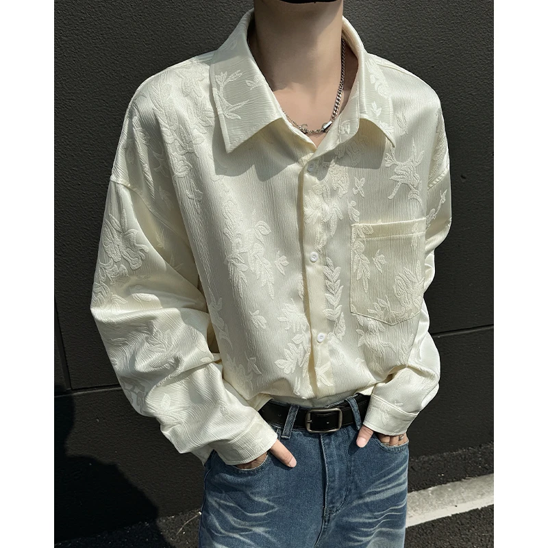 

Long Sleeved Shirt Men Oversized Fashion Society Mens Dress Shirt Korean Loose Casual Shirts Mens Flower Shirt Large Size 5XL