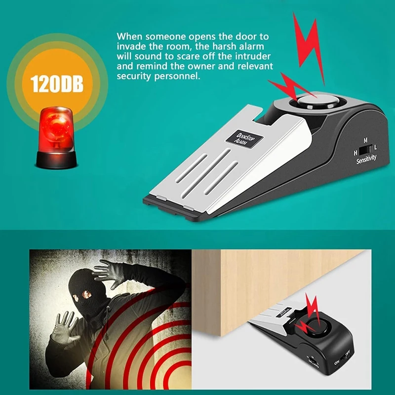 Door Stop Alarm With Security Alarm, Siren Door Stop With Portable Door Lock, Floor Wedge Security Alarm For Travel