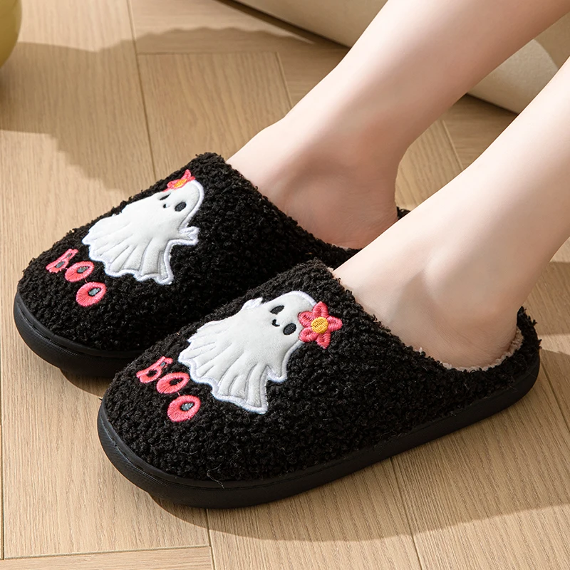 Halloween Style Home Fluffy Slippers Women Winter Soft Sole Plush House Slippers Woman Flat Heel Casual Warm Cotton Shoes 2024