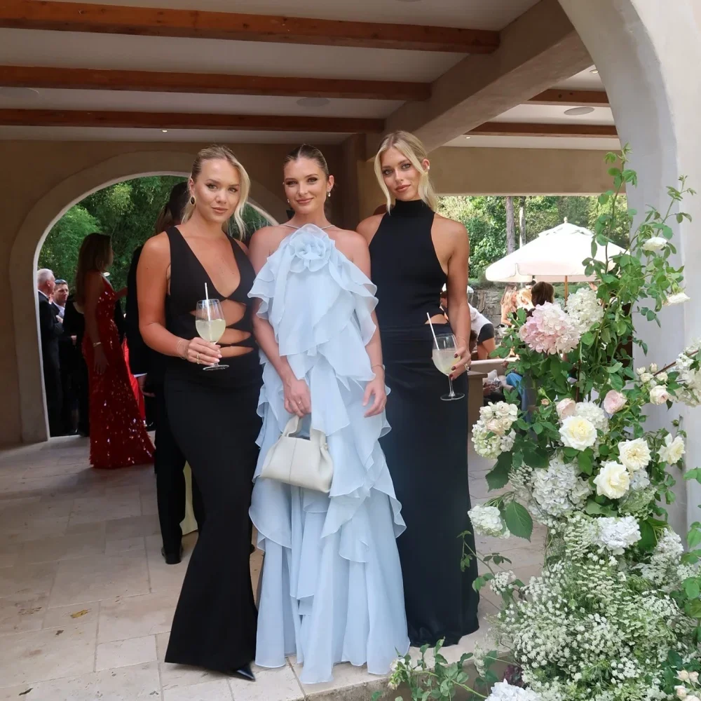 

Dubai Blue 3D Flowers Tiered Ruffle Prom Dresses Spaghetti Strap Customized فساتين سهرات Floor-Length robes de soirée