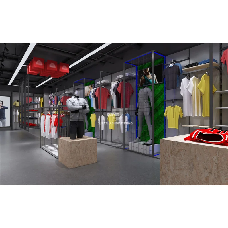 (customized)Professional Unisex Garment Display Rack Retail Store Decoration High Quality Modern Custom Sportswear Shop Interior