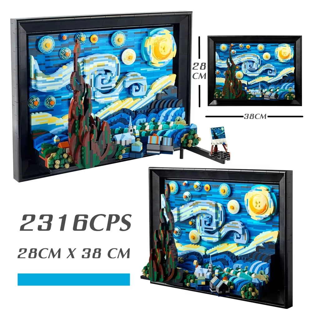 Kalein New World Masterpiece Vincent Van Gogh Starry Night Painting Building Blocks Creative Decoration Model Toy Gift