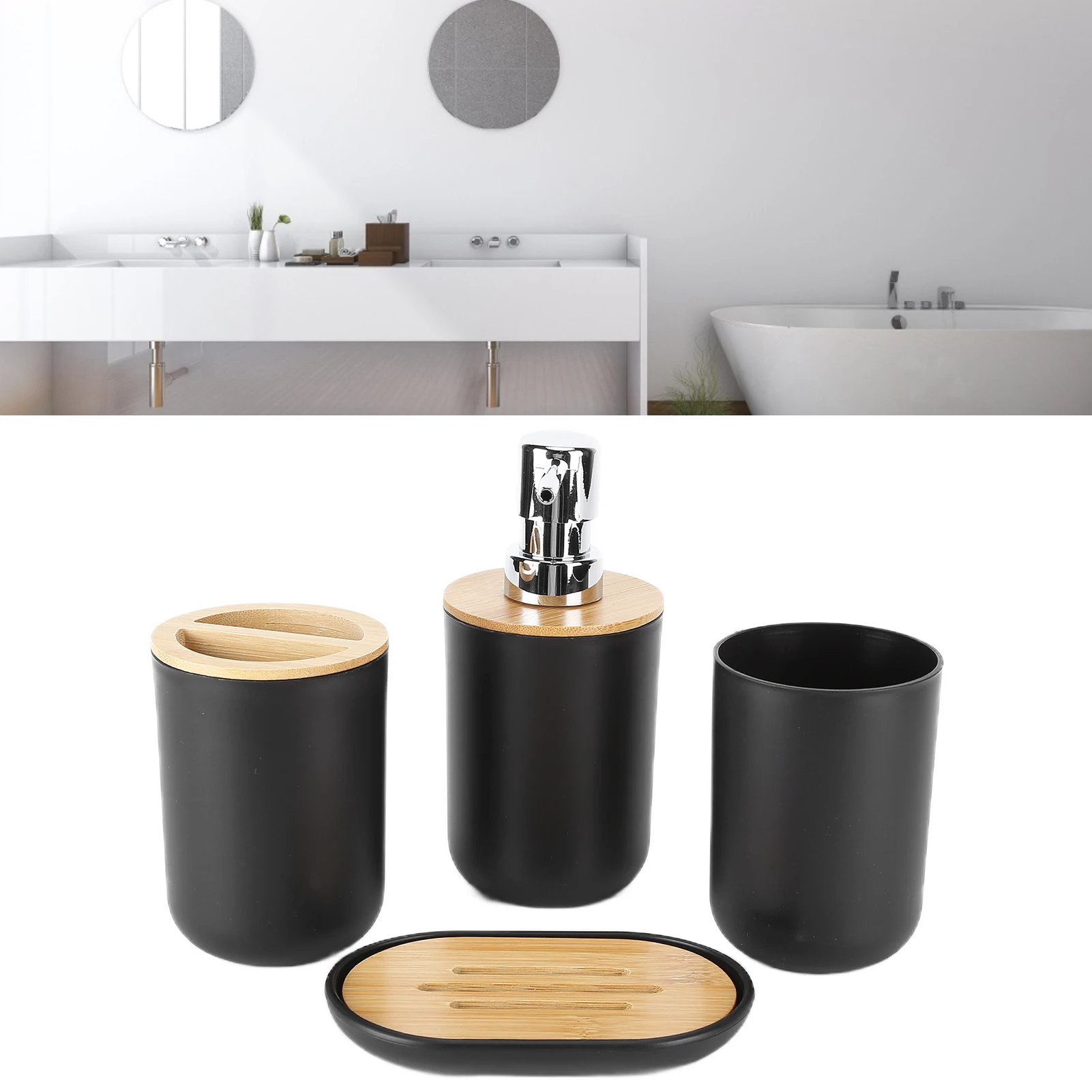 4Pcs Bathroom Accessory Set Bamboo Waterproof Durable Gift Toothbrush Cup for Home Hotel Household Accessories