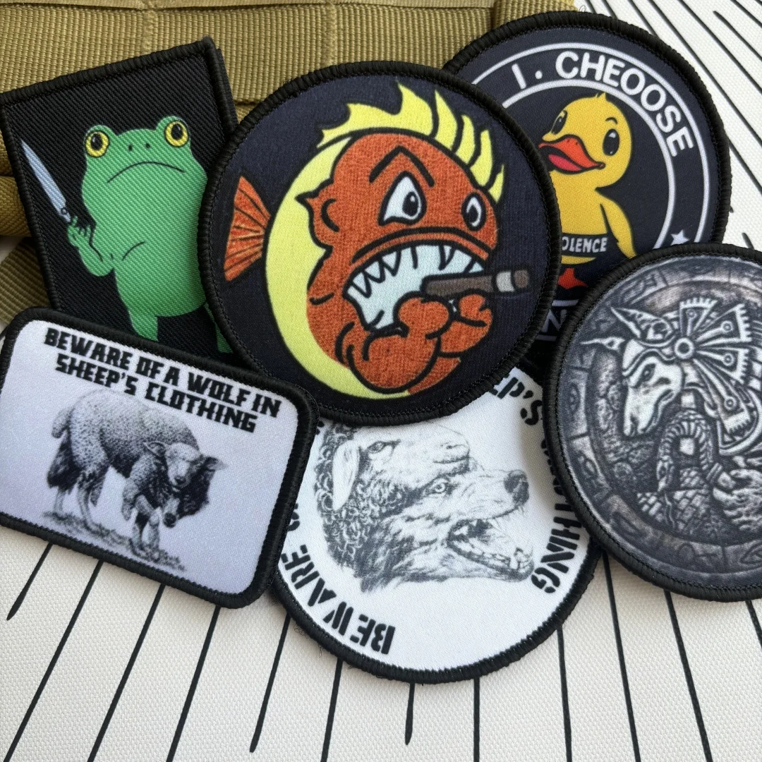 Funny Wolf In Sheep’s Clothing Printed Patches Military Fighting Hellfish Hook&Loop Emblem Tactical Frog Animal Backpack Sticker