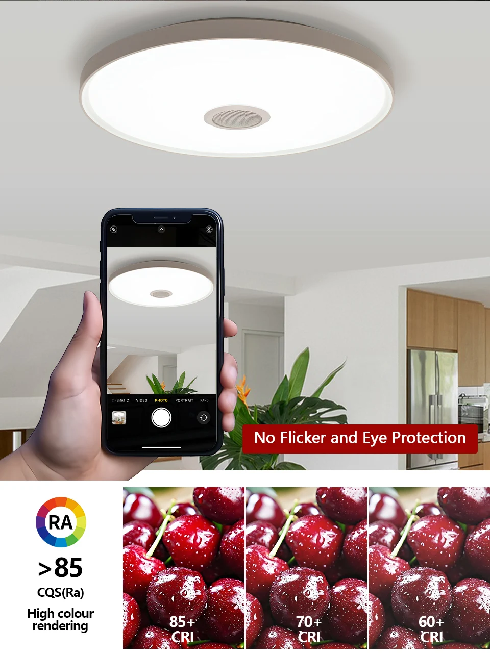 Intelligente RGB LED-Deckenleuchte mit Bluetooth-Lautsprecher Tuya APP Fernbedienung Dimmbare Moderne Musikleuchte für Wohnzimmer Schlafzimmer – Detail 7